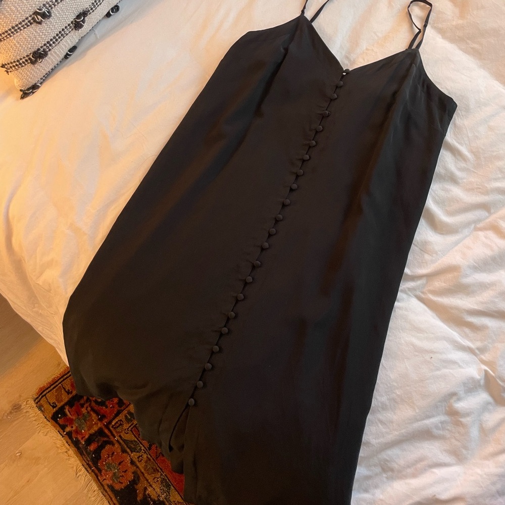 Madewell Black Midi Slip Dress with Front Button Detail